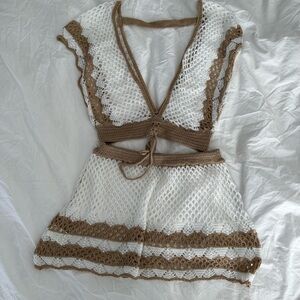 Crochet Two-Piece Set in White and Brown